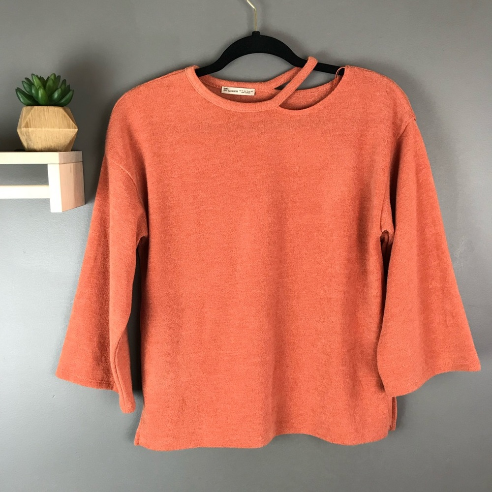 Zara basic‎ orange sweater cut out detail size S